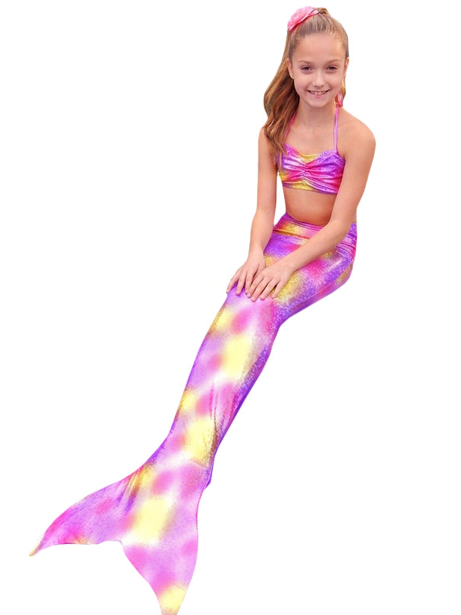 Swimmable Mermaid Tail With Monofin Swimsuit for Girls Women Bikini Bathing Suit
