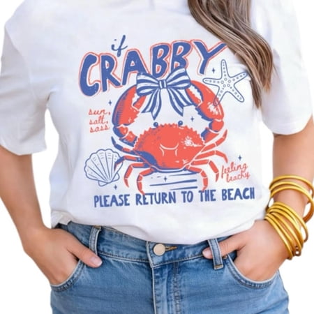 [Tshirt]7015_ If Crabby Please Return To The Beach Graphic Tee - WhiteColor_ Orange_WhiteSize_ Various (1)