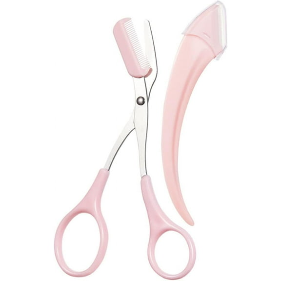 1 Set Eyebrow Trimmer Cosmetic Stainless Steel Scissors Pink