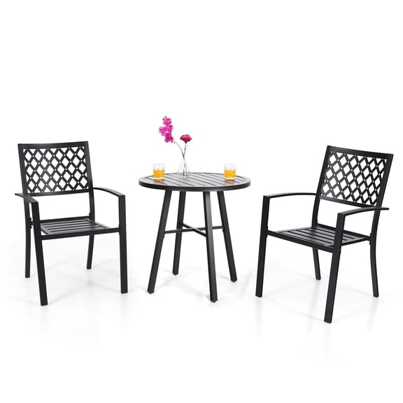 SUMMIT LIVING 3-Piece Metal Patio Bistro Set Outdoor Accent Furniture for Yard, Porch and Garden, Black