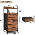 thumbnail image 3 of 5 Drawer Dresser for Bedroom, Tall Nightstand with Led Light and Charging Station, Small Night Stand Bedside Table, Fabric Bins, Metal Frame, Wood Shelf, Side Furniture(Rustic Brown), 3 of 9