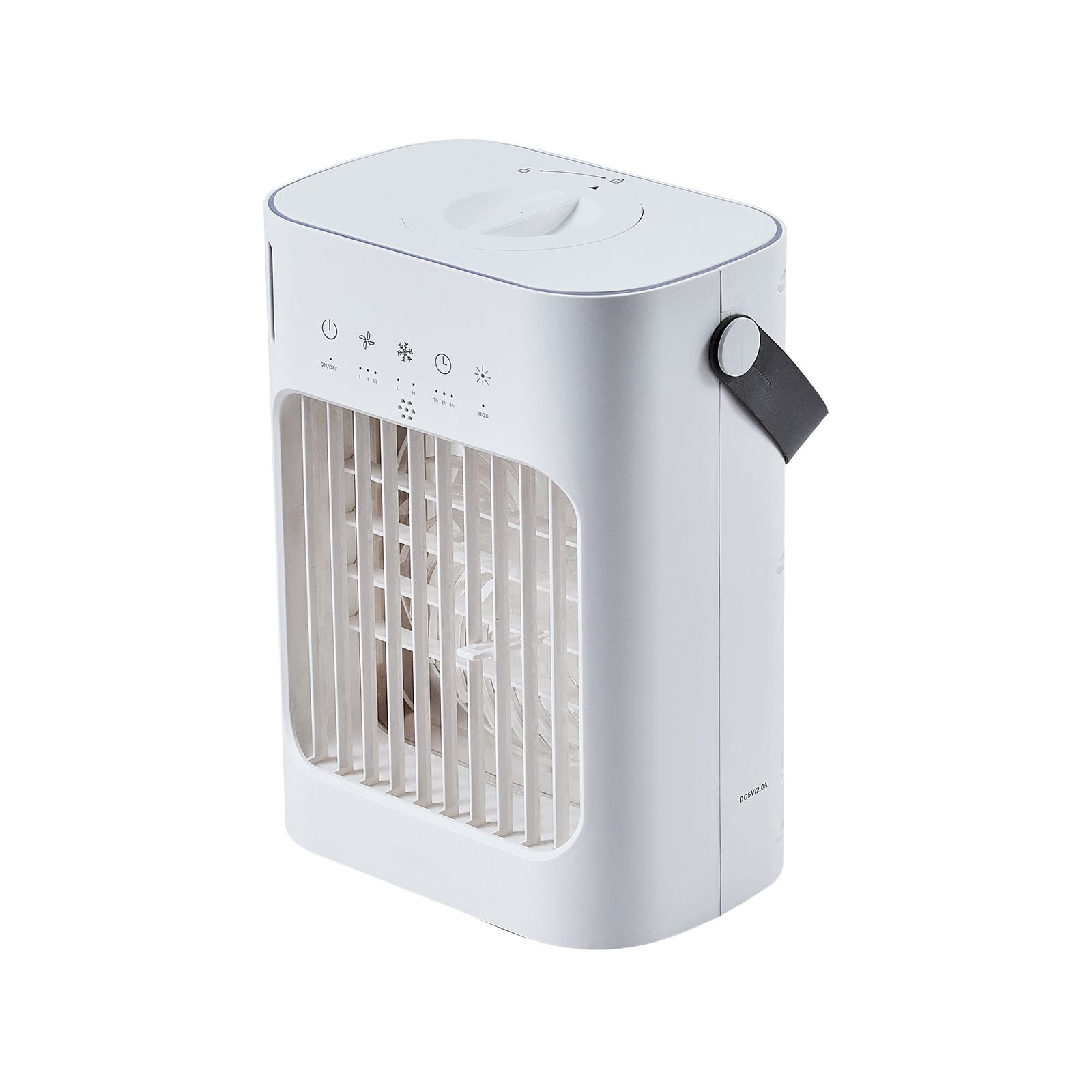 Portable Air Cooler 4-in-1, Fan/Humidifier/Air Cooler/Ambient Lighting, 3 Speeds, 700ml Tank with Ice Cube Support, 0-7H Timer, Low Noise for Home Office Camping