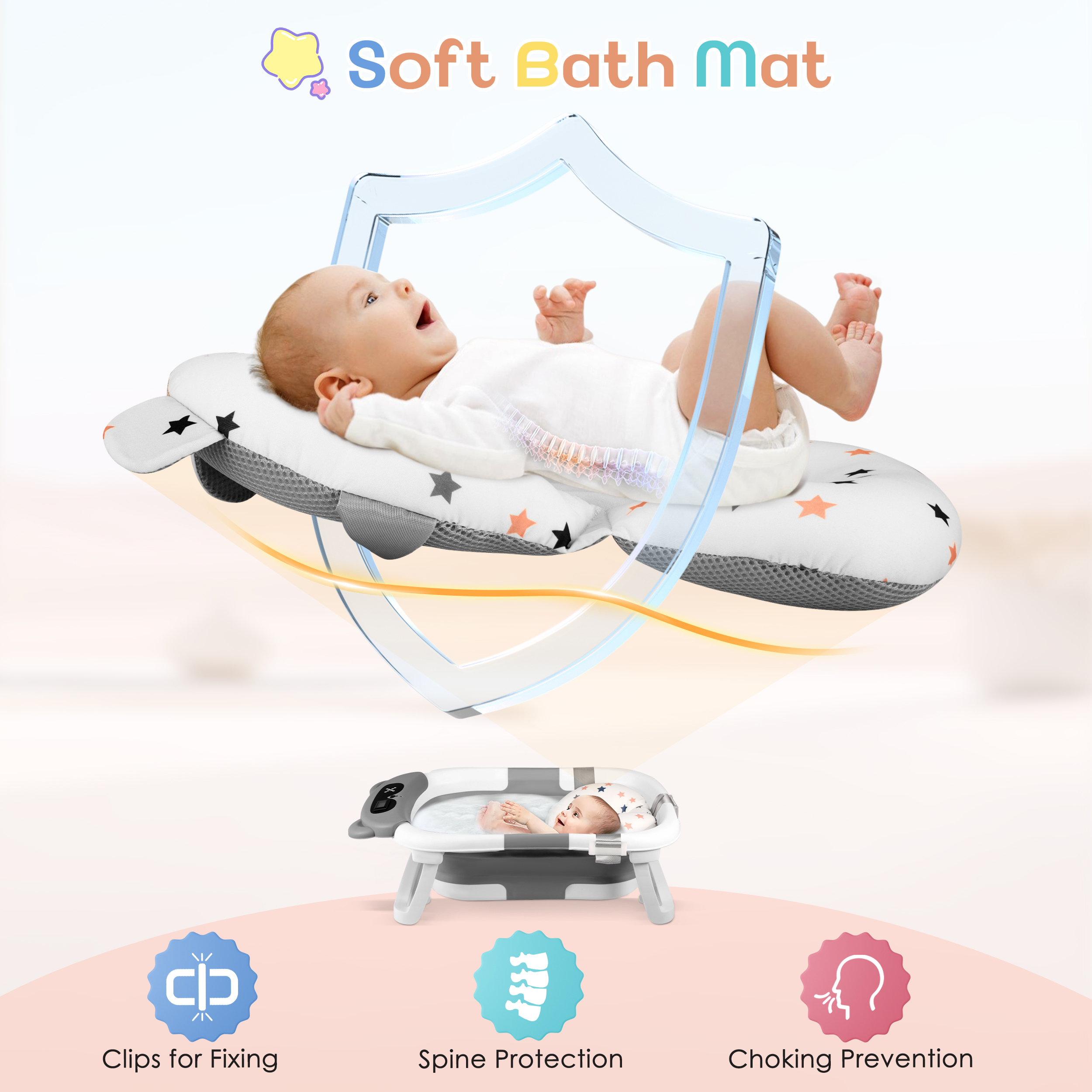 Doulami Collapsible Baby Bathtub, 0-36 Months with Cushion & Thermometer photo 2