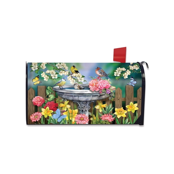 Briarwood Lane Spring Mailbox Cover  - Standard Size - Birdbath in Bloom For Spring Mailbox Cover