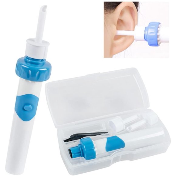 Ear Cleaner Electric Ear Wax Remover Automatic Ear Cleaner with Soft Ear Pick Head Improved Ear Wax Removal Kit with 2 Heads, Light Vibration and Suction
