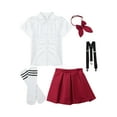 thumbnail image 2 of TiaoBug Kids Girls Uniform Set Short / Long Sleeve Bow Tie Blouse with A-Line Mini Pleated School Type B Burgundy 120, 2 of 7