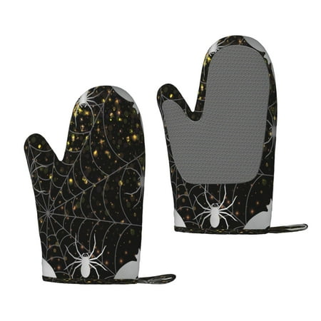 

Zufioo Spiderweb Bats And A Spider Print Silicone Anti-Scalding Gloves Kitchen Hanging Rope Gloves Kitchen Utensils Suitable for Barbecue Baking Cooking