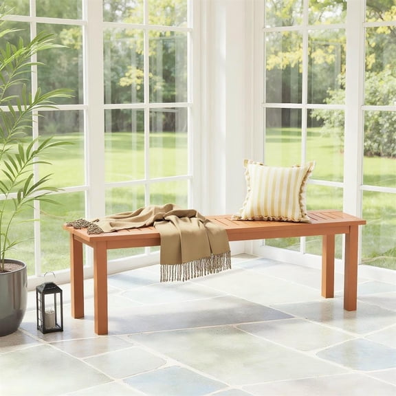 Topcobe Outdoor 59 Inch Long Patio Dining Backless Wooden Bench with Teak Oil Finish, Outdoor Patio Furniture for Porch Balcony Garden Backyard