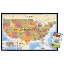 Map - USA Time Zones Wall Poster with Push Pins, 14.725" x 22.375"