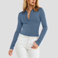 thumbnail image 2 of Kaprioy Womens Breathable Slim Fit Cropped Cardigan Button Up Long Sleeve Casual Sexy Basic Shirt Tops Fall Fashion Clothing Blue, M, 2 of 6
