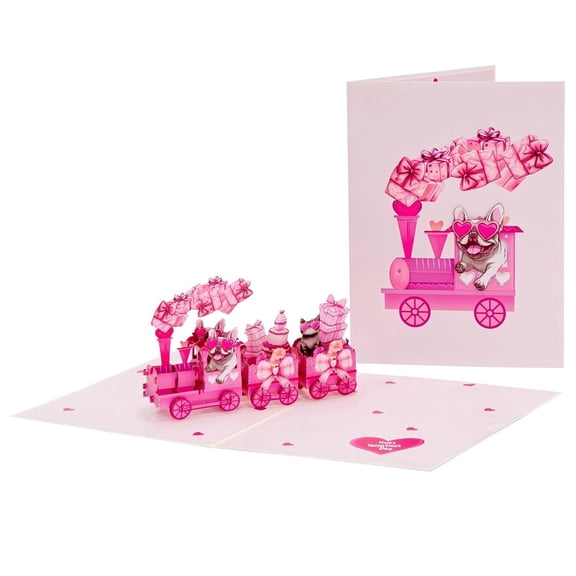 Valentines Day Card - 3D Love Train Happy Pop Up Valentines Cards with Envelope, Balentines Day Gift for Him Her Wife Husband Boyfriend Adults