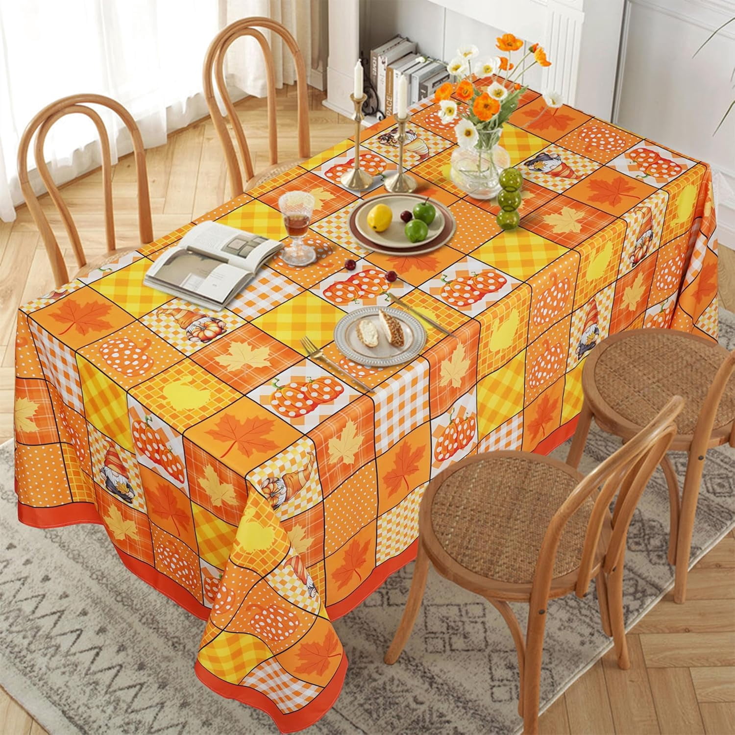 Nappe Rectangulaire Halloween Fantôme Citrouille - 152x264 Cm, Polyester Imperméable Et Lavable - Pour Fête, Cuisine, Salon