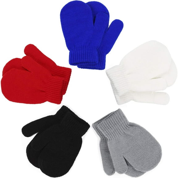 5 Pairs Kids Mittens Toddler Stretch Full Finger Knitted Gloves Winter Warm Gloves for Boys and Girls Supplies