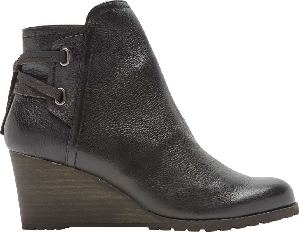 Cobb hill by rockport Lucinda back tie BT black noir ankle wedge booties boots N 