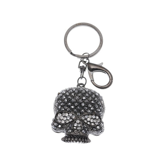 Dark Gunmetal Black Crystal Rhinestone Halloween Skull Head Hook Clip Key Chain