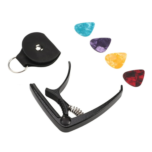Juego De Capo De Púas De Guitarra, Capo De Guitarra De Resorte Fuerte Negro De Metal Para Rendimiento ANGGREK Guitar Picks Capo Set