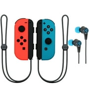 Nintendo Switch Joy-Con Controllers (Neon Red / Neon Blue) with Gaming Wireless Bluetooth Earbuds