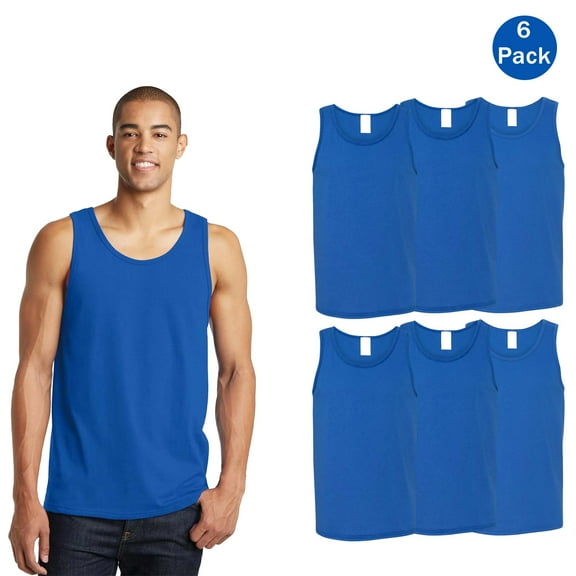 Gildan Men’s Heavy Cotton Tank Top, Royal, Size Small, 6-Pack, Style 5200