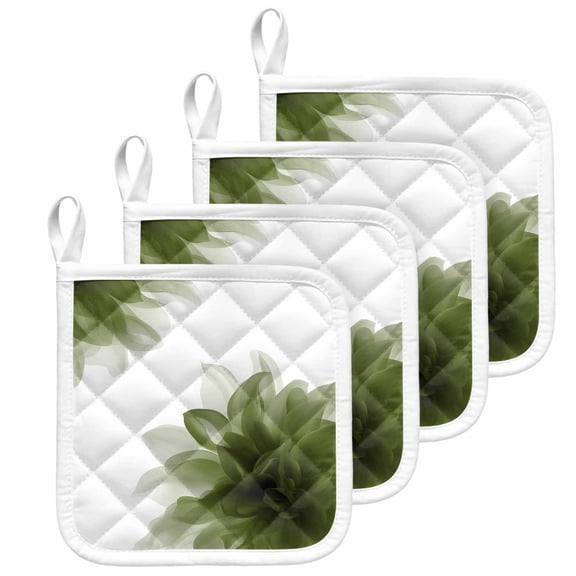 Sage Green Pot Holders for Kitchen Heatproof Potholder, 4 Pack Boho Modern Floral Abstract Ombre Leaf White Hot Pads Multipurpose Oven Pads Cloth Potholders Trivet for Cooking and Baking