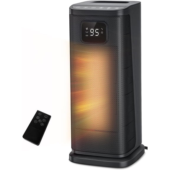 Space Heater for Indoor Use, 1500W Electric Portable Tower Heater w/Thermostat & Timer, Oscillating Ceramic Room Heater with 4 Modes, LED Display, Safe for Office, Home, Black