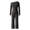 thumbnail image 4 of Valentine's Day Sweatsuits Women 2 Piece Outfit Jogger Set Solid Color Off Shoulder Top and Pants Tracksuit Set Trouser Suit Casual Fitness Set Sports Suit Valentine's Day, 4 of 5