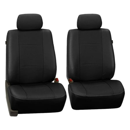 FH Group Black Deluxe Faux Leather Airbag Compatible Front Car Seat Covers, Half Set