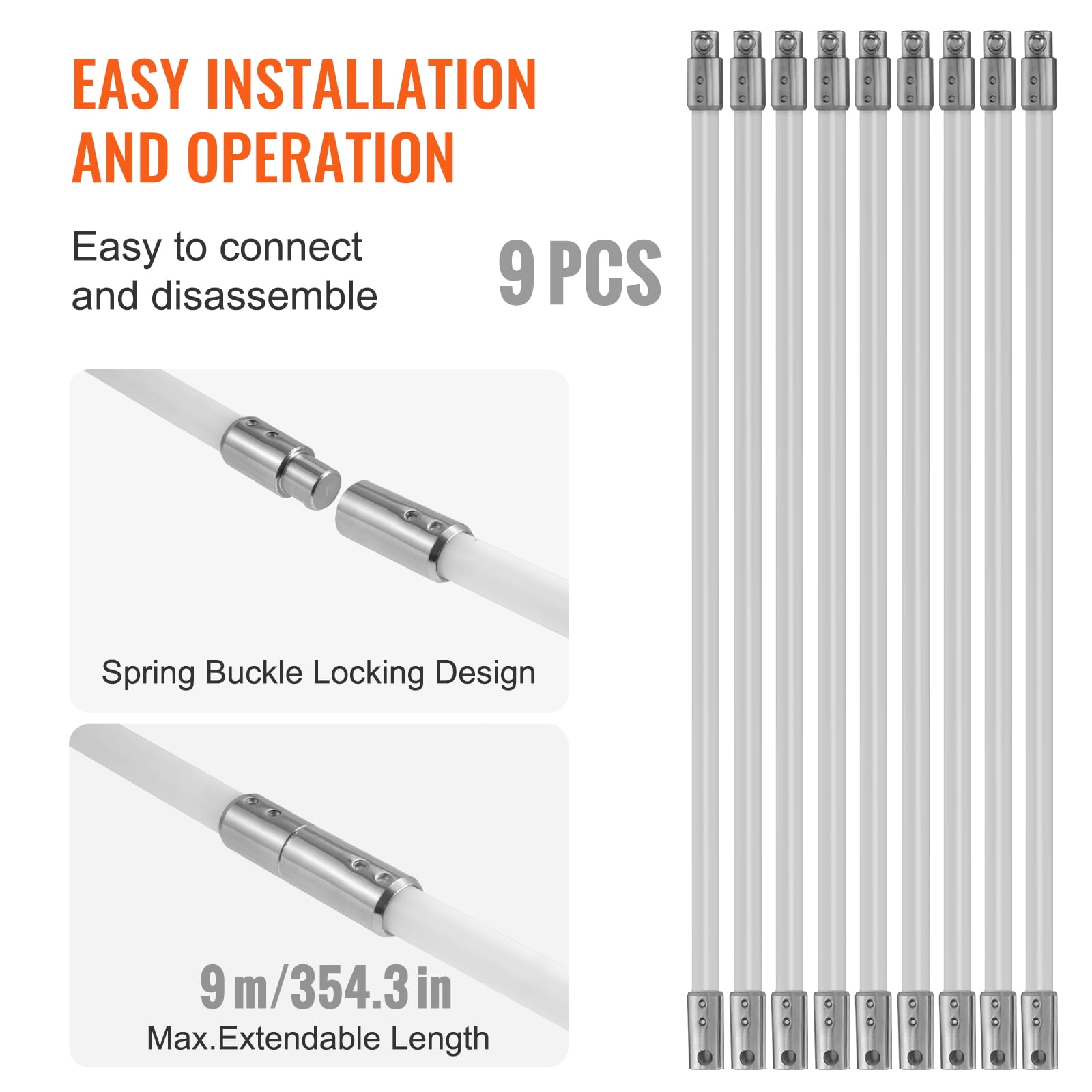 VEVOR 30 FT Chimney Sweep Kit Rotary Brush 9 Nylon Flexible Rods Fit most Pipes