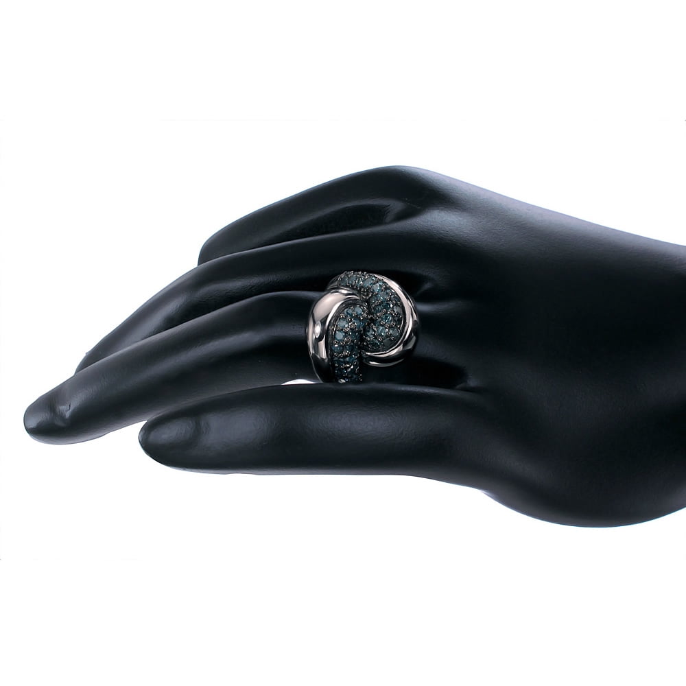 Vir Jewels 1.30 CTTW Blue Diamond Knot Ring .925 Sterling Silver with Rhodium Size 7 Female Adult