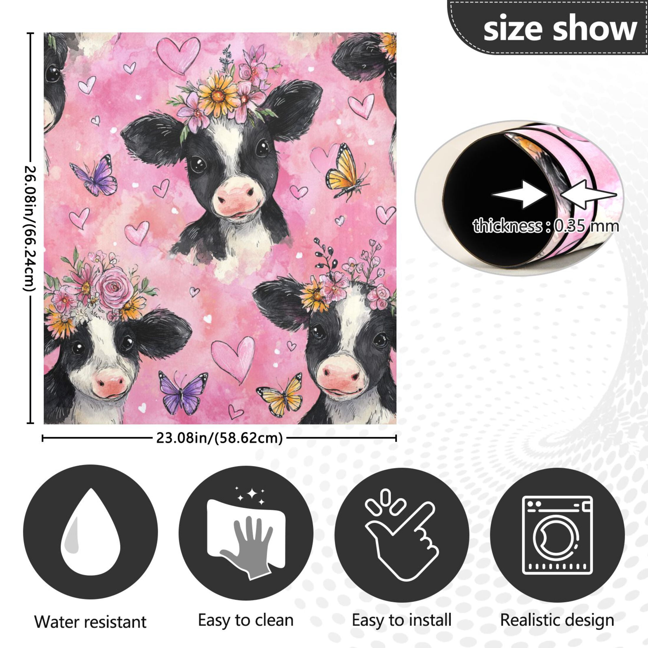 Dishwasher Magnetic Refrigerator Magnet Cover Sticker Home Decorative 23"x26" Cute Baby Cows with Flowers