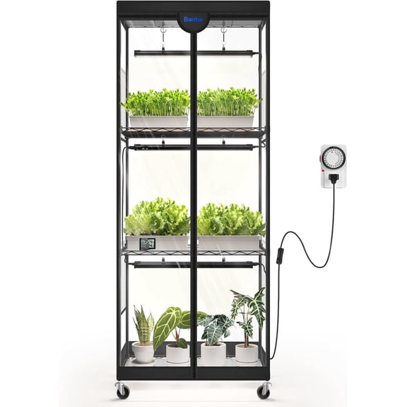 Barrina LP600 Indoor Greenhouse with Grow Light 75W TX-S25 1.6FT 5000K 4-Tier Plant Stand with Full Spectrum Lights Plant Shelf with Tent Timer & Thermometer for Seed Trays Growth 23.6x13.8x59.1IN