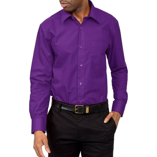 G-Style USA Men's Regular Fit Long Sleeve Solid Color Dress Shirts - Purple  - 3X - 19-19.5 - 34-35 - Walmart Business Supplies