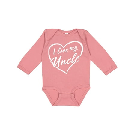 

Inktastic I Love My Uncle in White Chalk Heart Gift Baby Boy or Baby Girl Long Sleeve Bodysuit