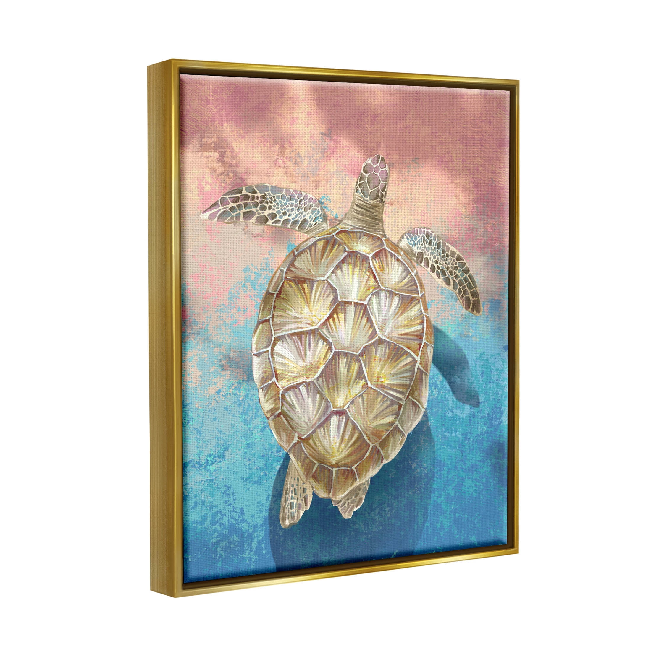 Stupell Industries Vivid Sea Turtle Swimming Painting Metallic Gold Floating Framed Canvas Print Wall Art, Design by Ziwei Li