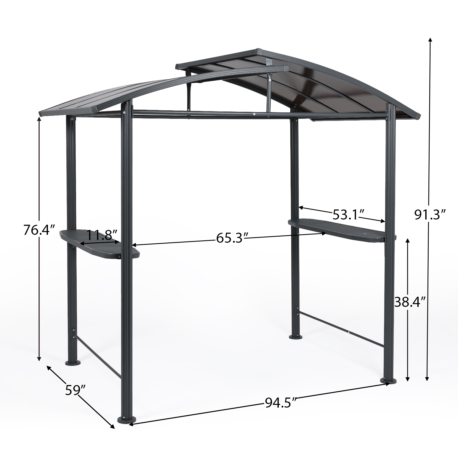 Aoodor 8 x 5 ft. BBQ Grill Gazebo Shelter, Gray Steel Frame with Side Shelves,  for Outdoor, Patio, Backyard - image 3 of 7