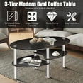thumbnail image 4 of POWERSTONE Oval Black 3 Tier Tempered Glass Coffee Table Small Modern Center Table for Home Office,Living Room,Small Spaces, 4 of 7