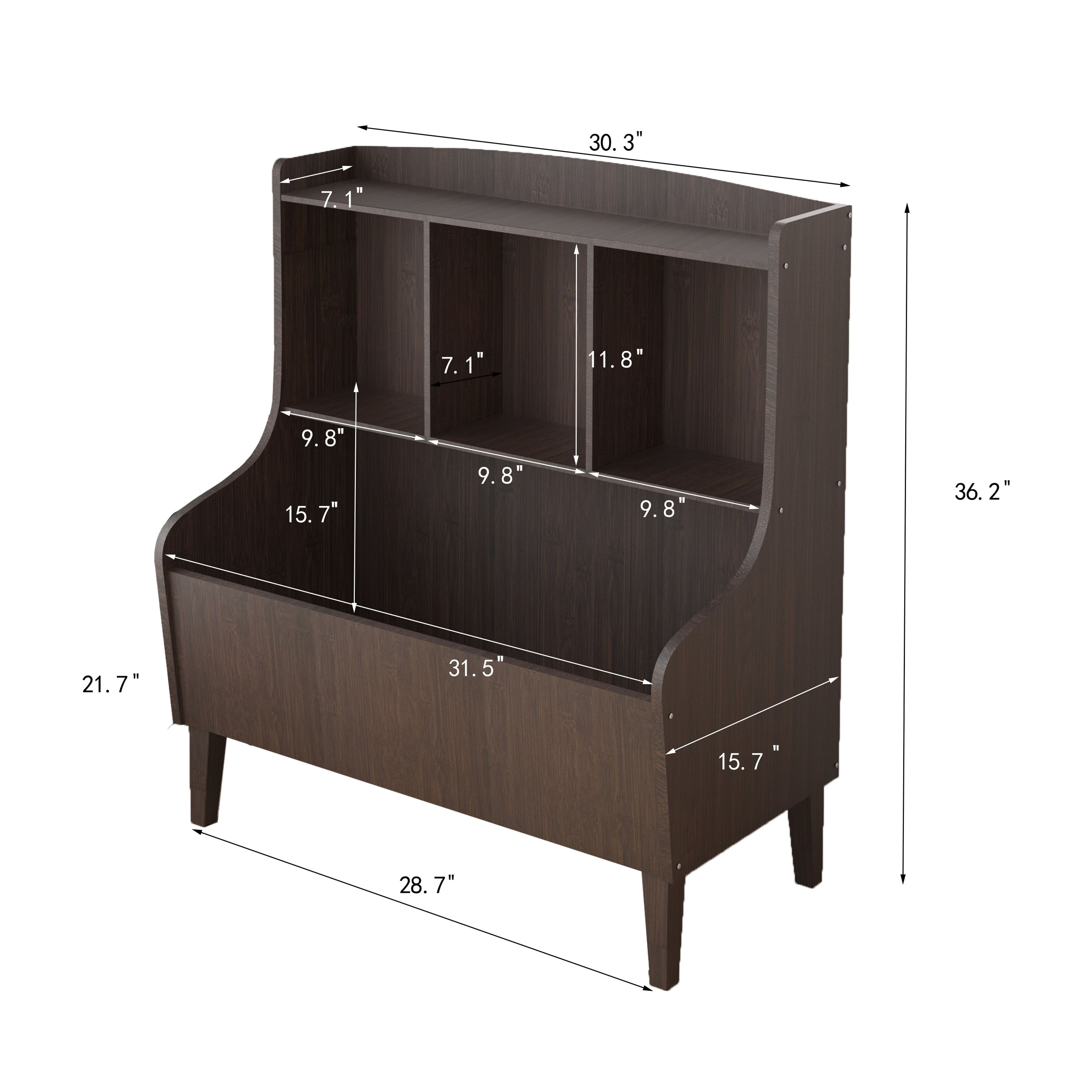 BALANBO Toy Storage Organizer, Kids Bookshelf Market Bin Cubby, Toy Chest for Playroom, Walnut