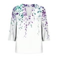 thumbnail image 5 of Womens Tops 3/4 Sleeve Floral Printed V-Neck Casual Plus Size Blouse Top Purple L,Tops for Women, 5 of 5