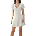 thumbnail image 1 of Lucakuins Mini vestido para mujer, manga de mosca, cuello en U, color sólido, vestido de verano, ropa de calle para fiesta diaria Lucakuins moda, 1 of 2