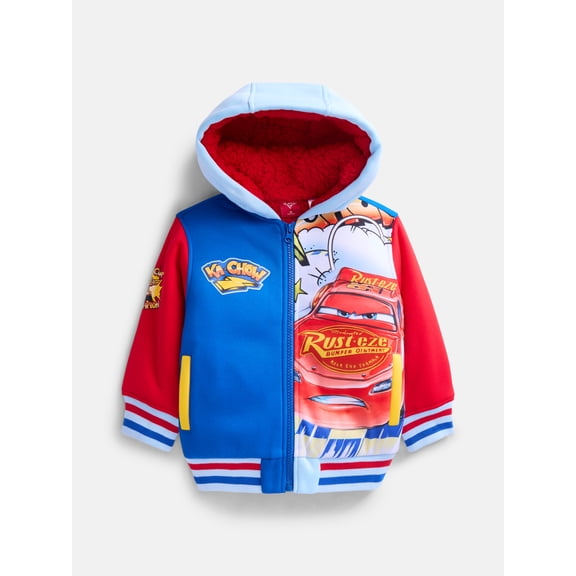 Disney Cars Toddler Boys Colorblock Full Zip Hooded Varsity Jacket, Sizes 2T-5T