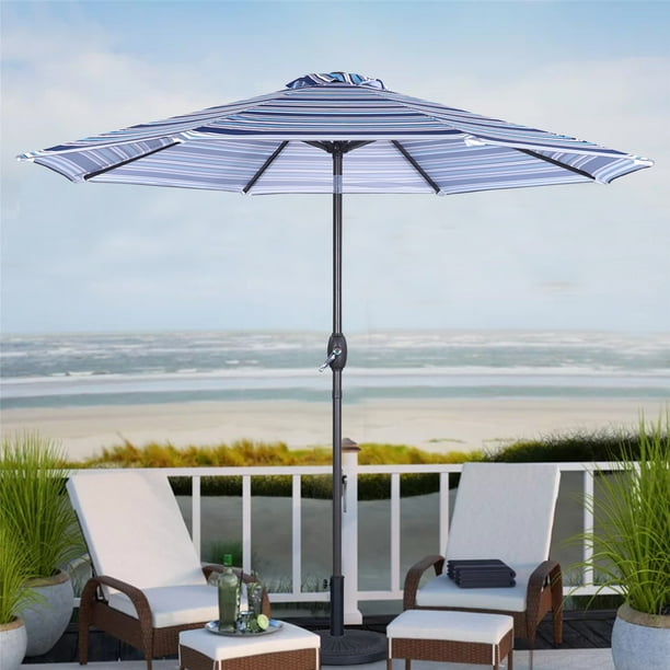 9 Ft Striped Patio Umbrella Market With Push On Tilt And Crank Blue Stripe Com 9 Ft Striped Patio Umbrella Market, Striped Patio Umbrella 9 Ft