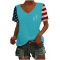 thumbnail image 1 of Tops Cortos para las Mujeres Día de la Independencia Patriótica Impreso Cuello en V, Manga Corta Top Casual para Diario, Fiesta Y Todas las Estaciones, 1 of 5