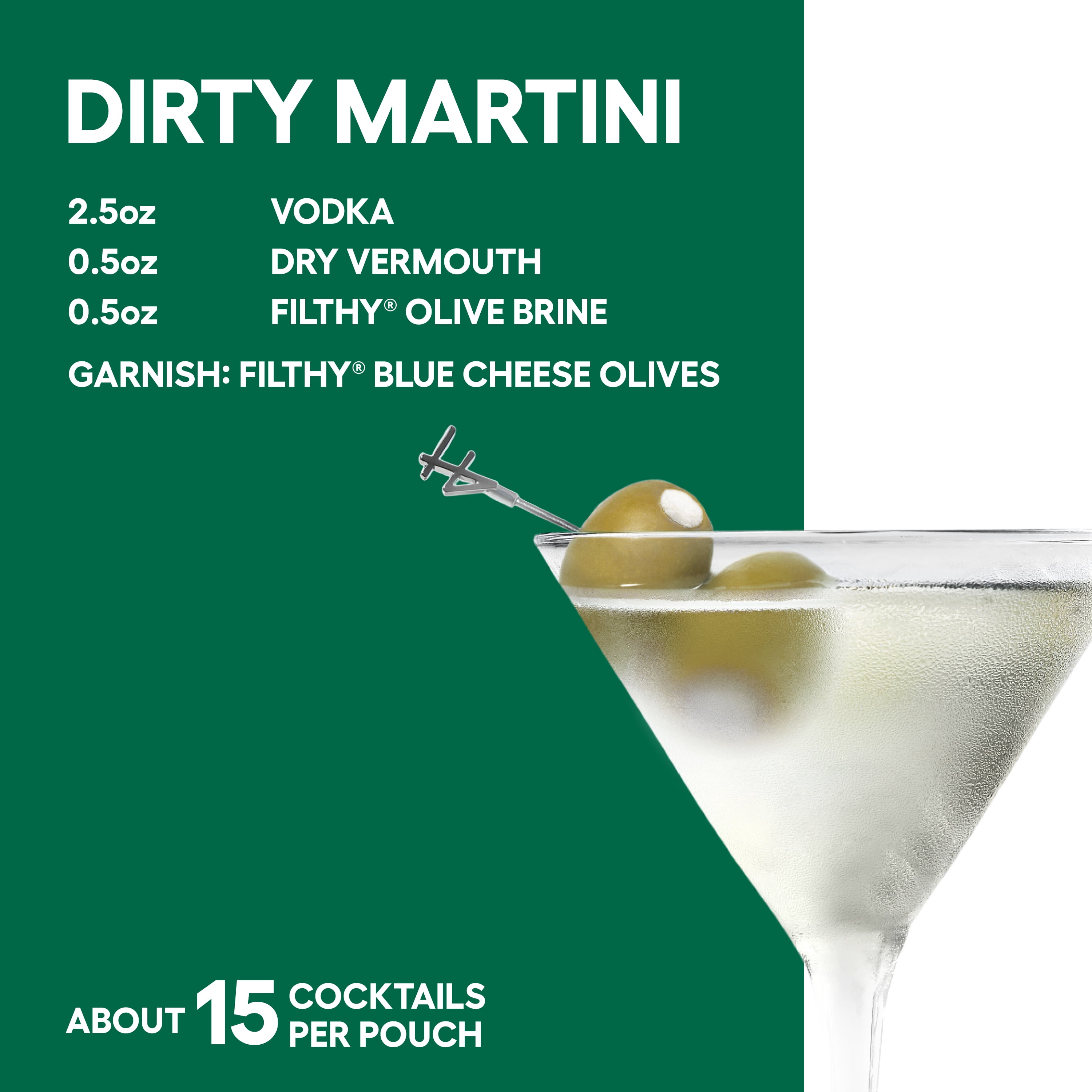 Filthy Olive Brine {remium Cocktail Mixer, 8oz Pouch (2-Pack)