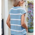 thumbnail image 4 of Women Cap Sleeve Tank Tops Striped Crew Neck Casual Loose Fit Spring Summer Pullover Knit Sweater Vest Blue & White XL, 4 of 9