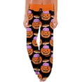 thumbnail image 2 of Women Pajamas Pants Halloween Pumpkin Print Wide Leg Drawstring Palazzo Lounge Pants Holiday Party Sleepwear Outfit Bottoms, 2 of 5