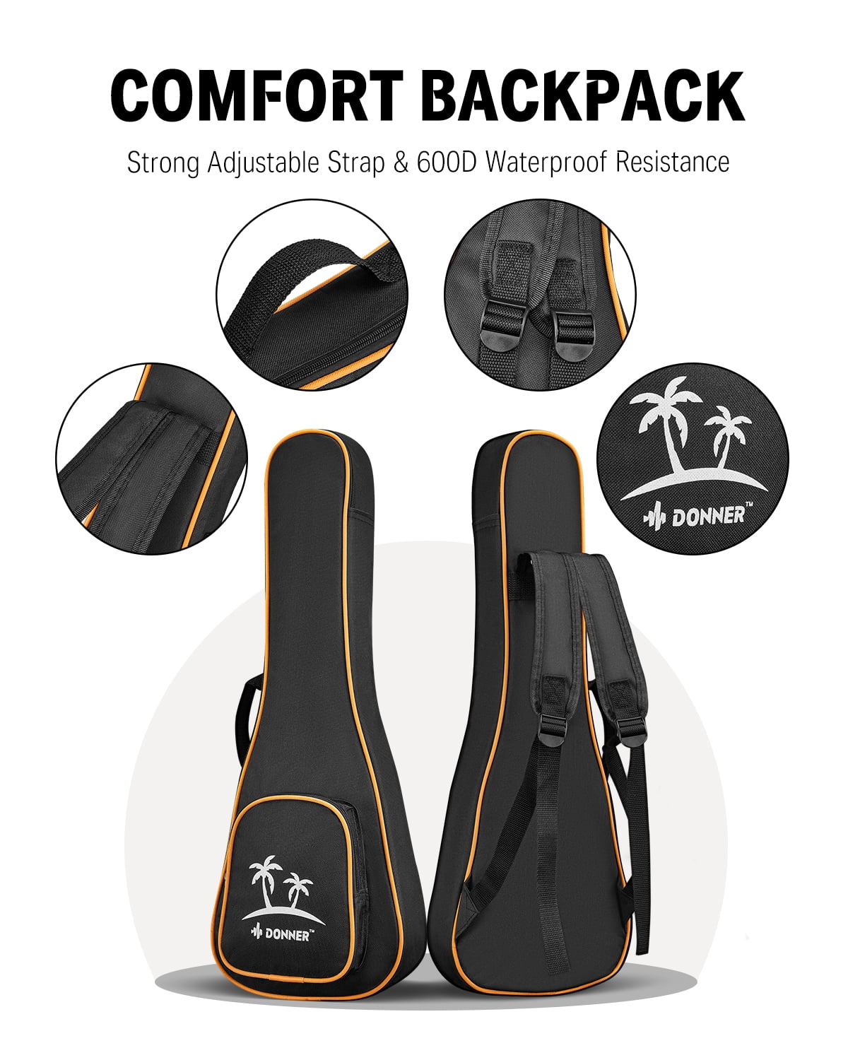 Donner Concert Ukulele for Beginners 23" Starter Bundle Kit with Gig Bag, Strap, Nylon String, Tuner, Picks, Cloth