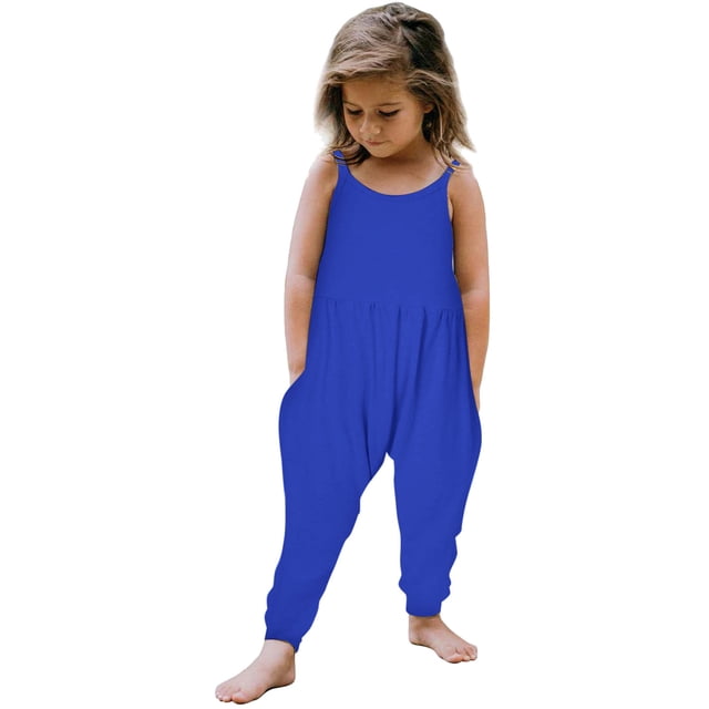 Girls Overall Solid Jumpsuits Rompers for Girls Sleeveless Rompers with Pockets Girls Summer Clothes 3T