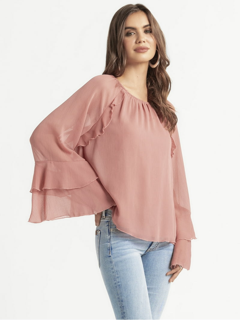 Jessica Simpson Women's Elaine Ruffle Longsleeve Blouse