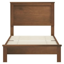 GVN Twin Size Wooden Sturdy Bed Frame with Headboard and Slat Support, Bedroom Platform Bed Frame for Apartment, Bedroom, Walnut