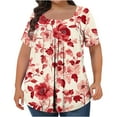 thumbnail image 2 of Plus Size Summer Blouses for Women,New Trendy 2025 Floral Print Ruffle Tunic Tops,Square Neck Loose Fit Pleated Blouse for Sleepwear Streetwear ,L-5XL, 2 of 4