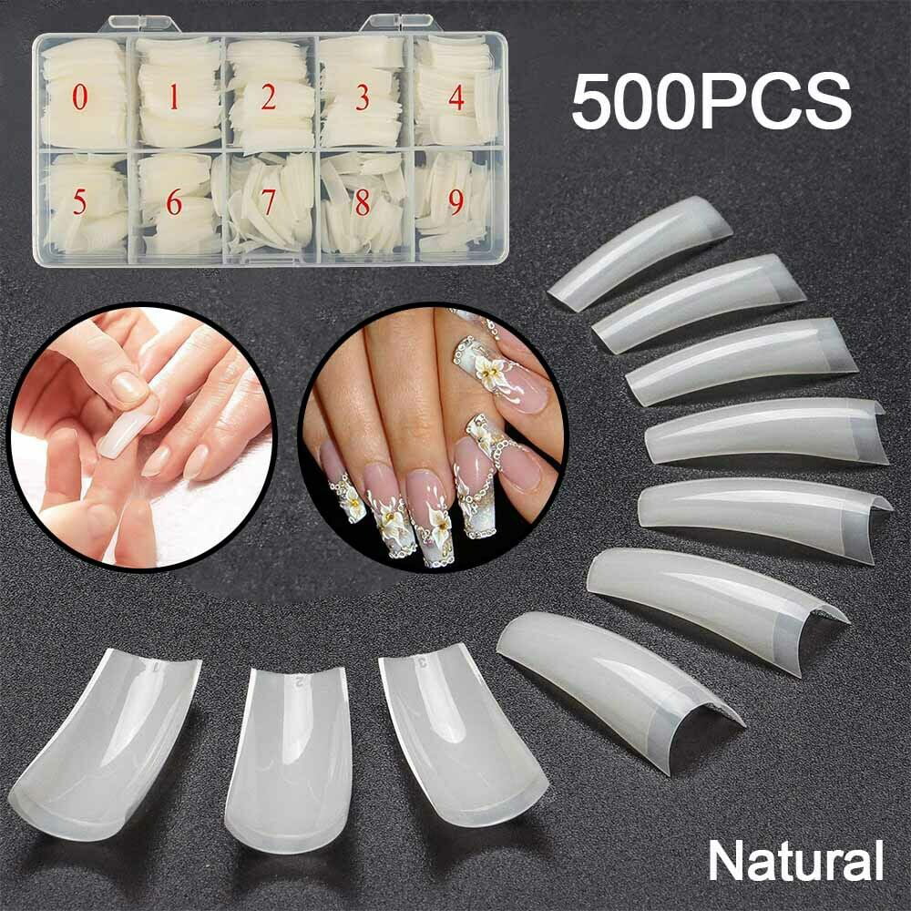 DIY Acrylic Nail Tips, 500pcs French Style Fake Nails Artificial False Nail  Half Tips Set(Natural) 